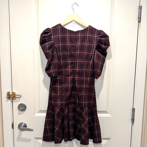 5$ Item! V&X Plaid Mutton Chop Sleeve Drop Waist Ruffle Bottom Dress - Picture 2 of 8